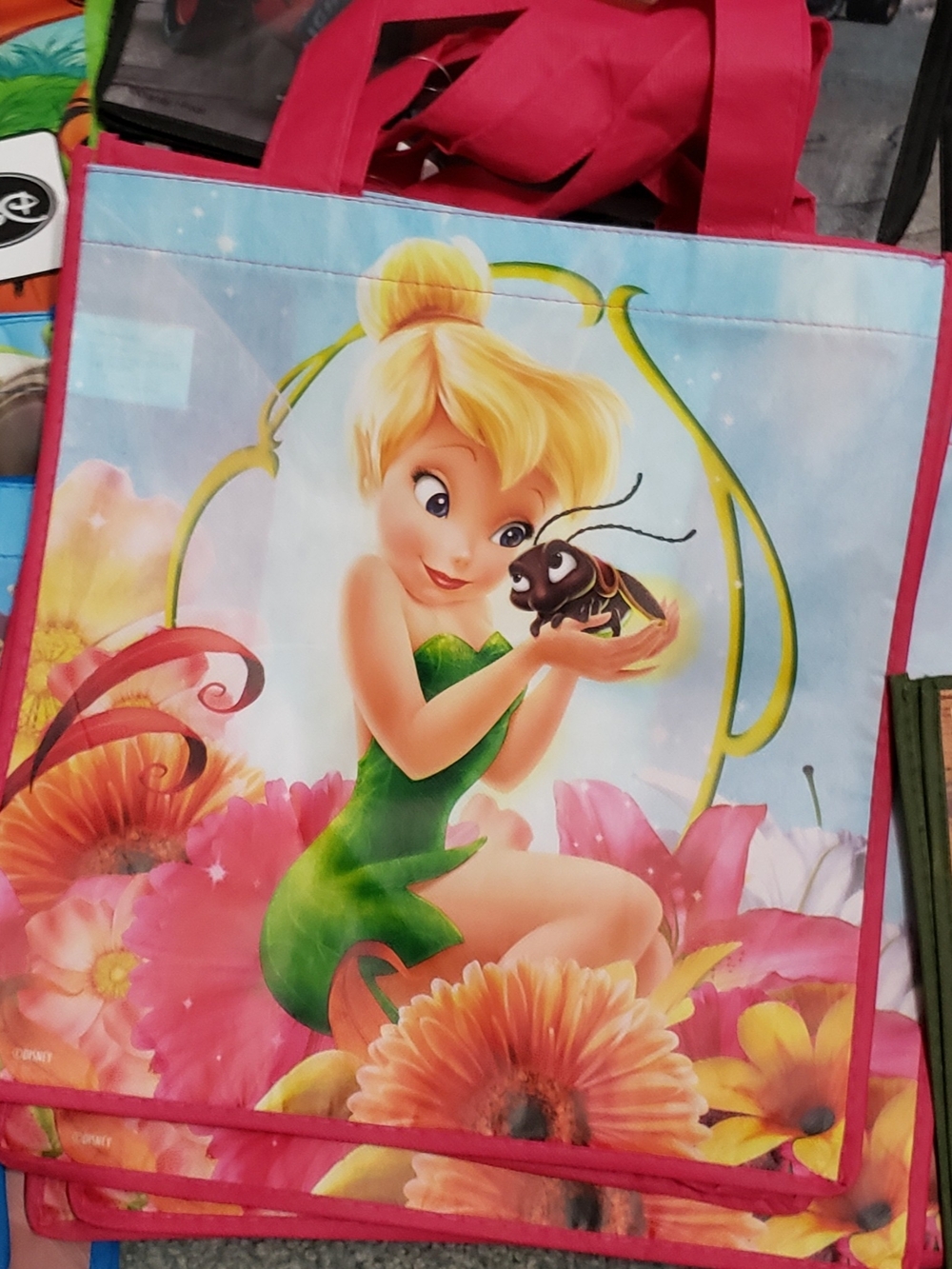 NWT - Disney Tinker Bell Pink and Green Kids Tote Bag 13x13x6